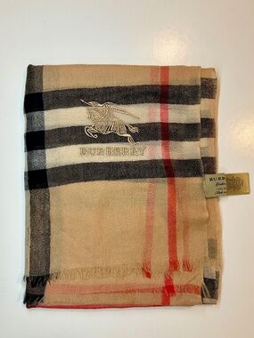Burberry Wide Check Cashmere Frayed Printed Beige Light Scarf Accessories